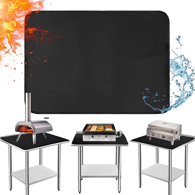24x36in Heat Resistant Grill Mats for Outdoor Grill to Protect Your Prep Table and Outdoor Grill Table - Fire Proof & Water Proof & Oil Proof BBQ Mat - Black (1mm)