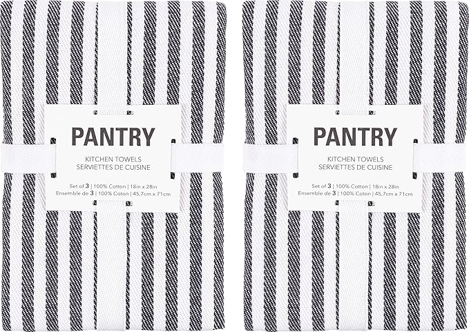 KAF Home Premium Kitchen Towels (18" x 28"), Large 100% Cotton, Flat & Terry Absorbent Dish Towel Set (Black, 18 x 28-6 Pack)