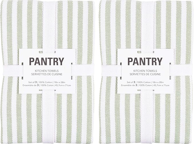 KAF Home Premium Kitchen Towels (18" x 28"), Large 100% Cotton, Flat & Terry Absorbent Dish Towel Set (Sage, 18 x 28-6 Pack)