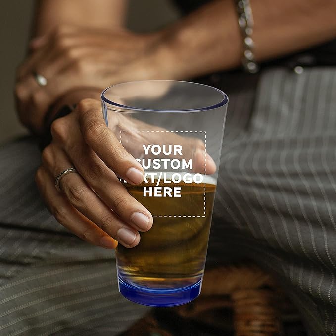 Custom Libbey Pint Glass 16 oz. Set of 50, Personalized Bulk Pack - Beer Glasses, Heavy Duty Drinkware - Blue