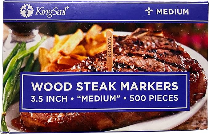 KingSeal 5000 Count 3.5 Inch Natural Birch Wood Steak Markers, Heat Stamped, Medium, Eco Friendly, Commercial Bulk Pack - 10 Boxes x 500 Markers