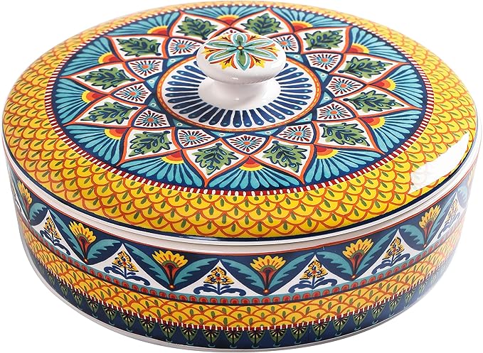Bico Havana Ceramic Tortilla Warmer, 8.9 Inch Tortilla Holder with Lid for Taco Bread Pancake for Mexican Night and Party, Microwave and Dishwasher Safe