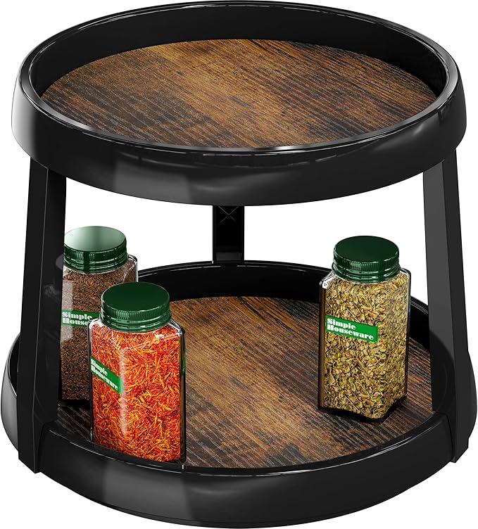 Simple Houseware 2-Tier Lazy Susan Spice Organizer, 10-Inch Diameter, Rustic Brown