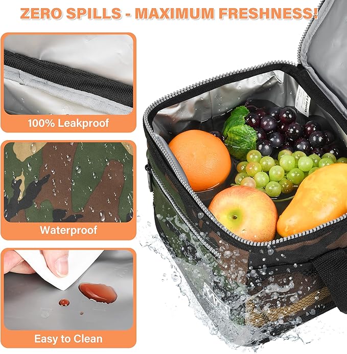 Tirrinia Insulated Lunch Box for Men/Women, Leakproof Lunch Bag for School Work, Large Lunch Tote Kids Boys Girls Back to School, Soft Reusable Cooler Office Picnic Beach Camping with Shoulder Strap