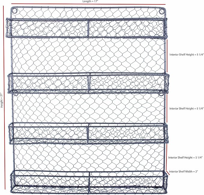 DII Farmhouse Vintage Decorative Metal Pantry Spice Rack Organizer, 17Lx2.3Wx20H", 4 Tier Spice Rack - White