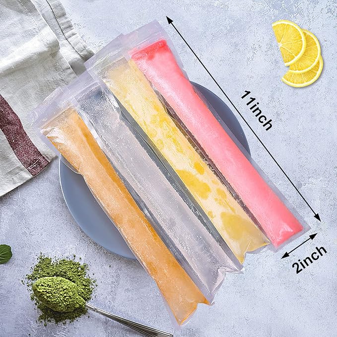 FEBSNOW 120 Disposable Ice Popsicle Mold Bags Freezer Tubes With Zip Seals For Healthy Snacks,Yogurt Sticks,Juice & Fruit Smoothies,Ice Candy Pops Comes With A Funnel (11"x2")