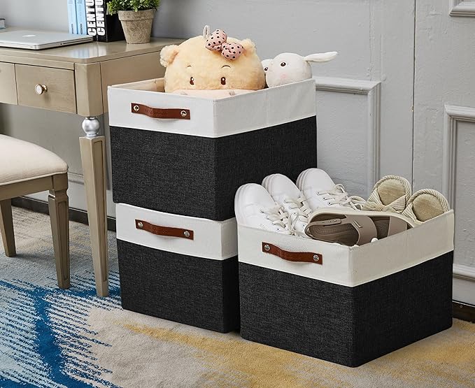 DECOMOMO Kallax Storage Cubes - 13x15x13 Storage Bins, Baskets for Organizing Shelves (Black and White, 3-Pack)