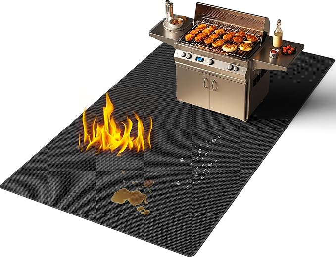 Lancryen 2025 Thickened 40 x 60 inch Under Grill Mat for Outdoor and Indoor, Double-Sided Fireproof Grill Pad, Indoor Fireplace/Fire Pit Mat, Oil-Proof Waterproof BBQ Protector for Decks and Patios