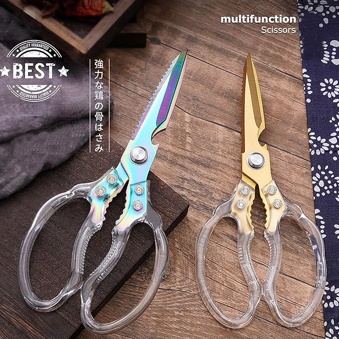 AWinjoy Heavy Duty Kitchen Scissors, Stainless Steel & Aluminum, Serrated Edge, Ambidextrous, Contemporary Style, Blade Color, Kitchen Shears