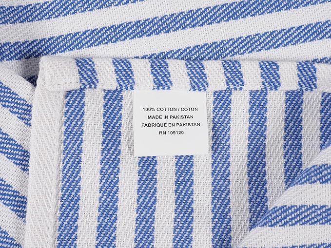 KAF Home Premium Kitchen Towels (18" x 28"), Large 100% Cotton, Flat & Terry Absorbent Dish Towel Set (Blue, 18 x 28-6 Pack)