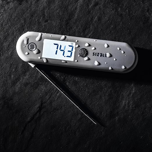 ThermoWorks Sizzle Digital Meat Thermometer – Instant Read in 2 Seconds, Waterproof, Folding Probe with Magnetic Back, Auto-Rotating Backlit Display, for Cooking Food, Grill & BBQ - Dove Grey