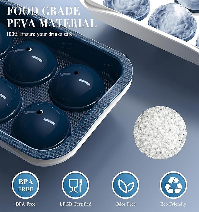 Whiskey Ice Ball Maker, [Fill without Funnel & Easy Release] 2.2'' Round Large Iced Cube Trays with Cover, Reusable Sphere Silicone Ices Tray with Lids for Bourbon, Gift for Brandy Lover