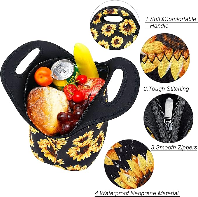 Neoprene Lunch Bag for Women Insulated Lunch Tote Bags Washable Lunch Container Box for Work Picnic Lightweight Meal Prep Bags for Men