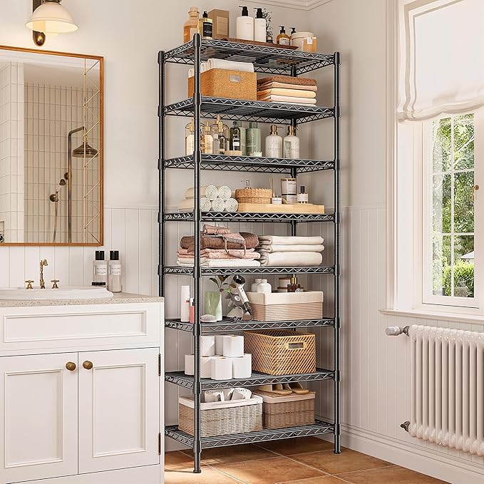8 Tier Wire Shelving Rack Storage Shelves Loads1200LBS,Adjustable Metal Shelving Rack and Metal Shelves Pantry Shelves Commercial Wire Shelf for Closet Kitchen Office 72H X 13.8D X 23.6W