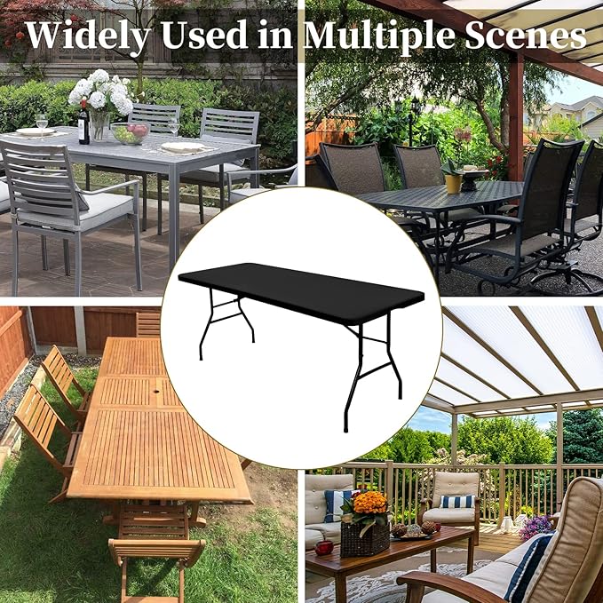 6 Pack Stretch Fabric Table Top Cap Cover, fits 8' Tables, Spandex Table Covers Washable Elastic Universal Rectangle Tablecloth Protector for Indoor Outdoor Party Picnic Wedding, Black, 30" W x 96" L