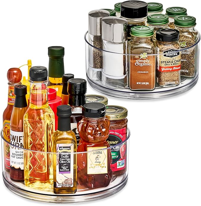 Sorbus 9 Inch Clear Lazy Susan Organizer, Turntable Organizer for Spice Organization for Cabinet, Lazy Susan Turntable for Kitchen, Home, Office, Closet, Classroom, Laundry Room Organization (2-Pack)