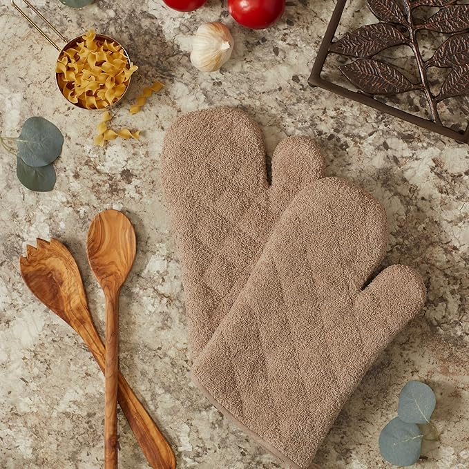 DII Basic Terry Collection 100% Cotton Quilted, Oven Mitt, Stone, 2 Piece