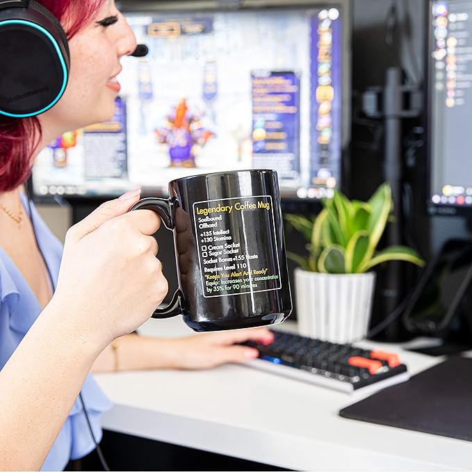 MMO Mug - Legendary Coffee Mug Level 110 - Large Ceramic Black15oz - Gaming, Gamer Cup