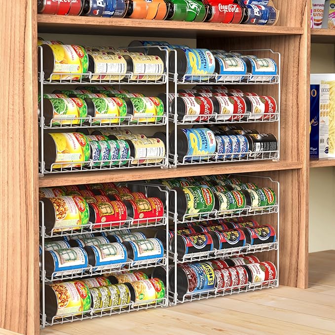 Simple Houseware Stackable Can Organizer Rack for Pantry/Cabinet - 11.5" D x 17" W x 13.75" H, Holds 36 Cans, 3-Tier Can Food Storage Dispenser, White