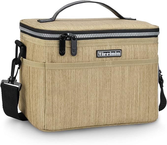 Tirrinia Insulated Lunch Bag for Women Men, Leakproof Lunch Box Containers for Adult, Work, School, Soft Lunchbox for Kids,Boys, Adult Cooler Bag for Picnic Hiking Beach,Khaki