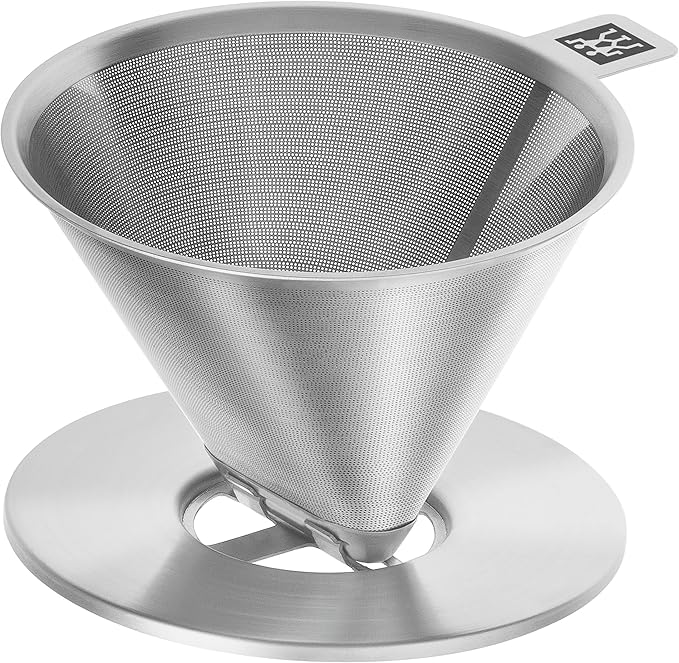 ZWILLING Sorrent Z1024-006 Stainless Steel Coffee Dripper/Mug Set, Double Wall Glass Coffee Mug, Heat Resistant, Cold Insulated, Paperless, Dishwasher Safe, For 1-4 Cups