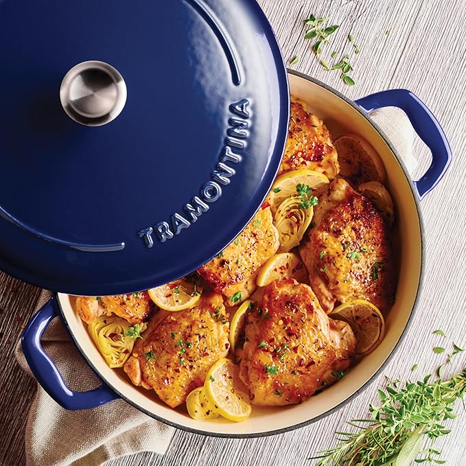 Tramontina Bestow Enameled Cast Iron Braiser Pan with Lid, 4-quart, Blue