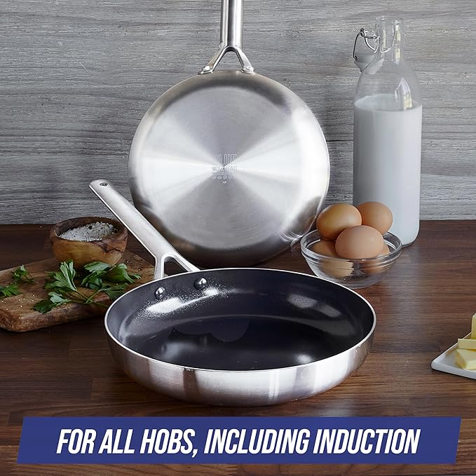 Blue Diamond Tri-Ply Stainless Steel 9.5” & 11" Frying Pan Skillet Set, Healthy Ceramic Nonstick, PFAS-Free, Multi Clad, Induction, Dishwasher & Oven Safe, Versatile Kitchen Essential
