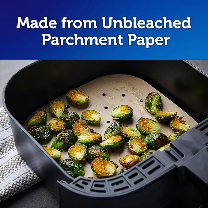 Reynolds Kitchens Air Fryer Liners Disposable, Unbleached Parchment Paper Sheets, 50 Count