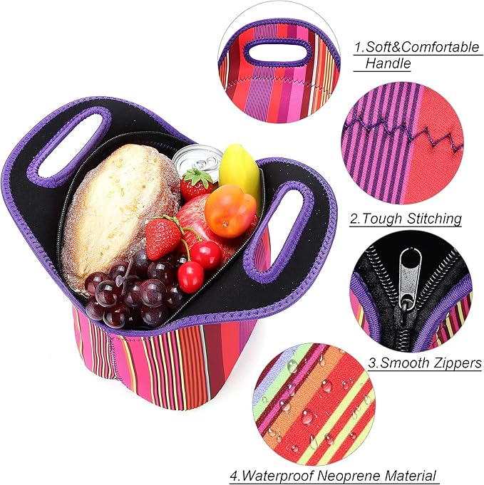 Neoprene Lunch Bag for Women Insulated Lunch Tote Bags Washable Lunch Container Box for Work Picnic Lightweight Meal Prep Bags for Men