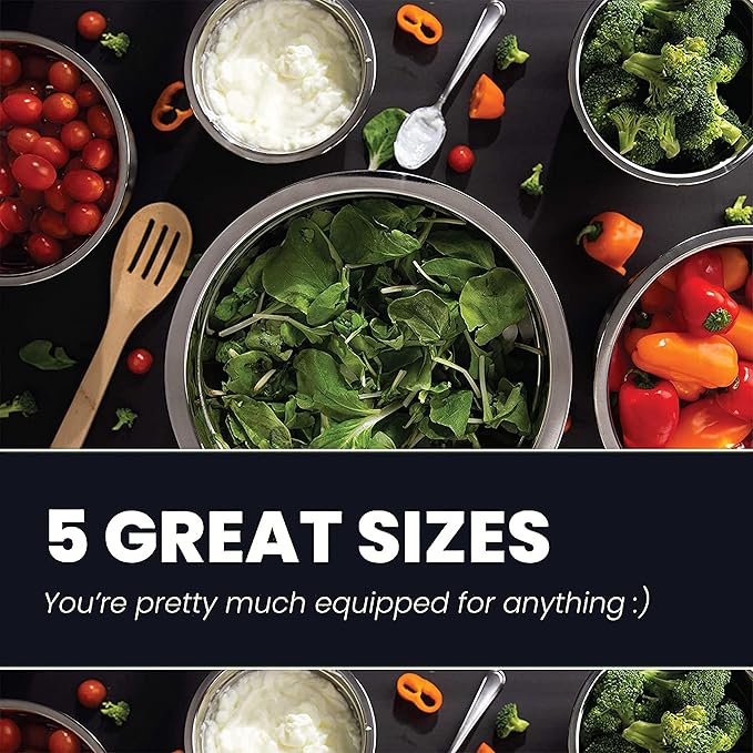 WHYSKO Stainless Steel Mixing Bowl Set, 10 Piece Stainless Steel Mixing Bowls with Lids Set for Food Prep Storage and Serving, Dishwasher Safe for Kitchen Baking Cooking, Khaki