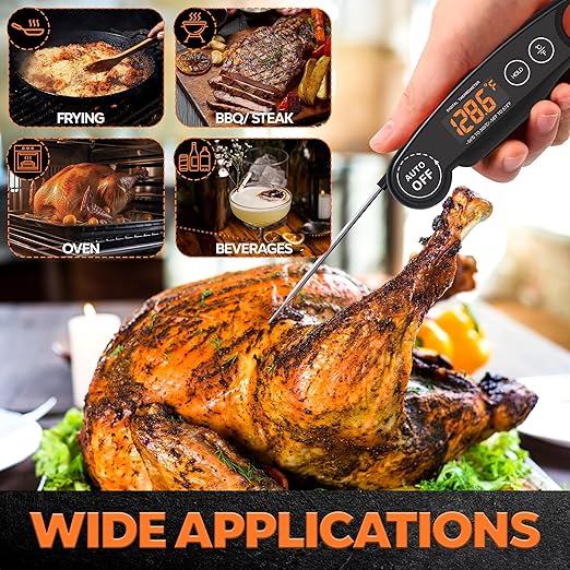 1 Second Instant Read Food Thermometer Rechargeable Meat Thermometer Digital Kitchen Thermometer for Cooking, Grill Thermometer, BBQ Thermometer Waterproof