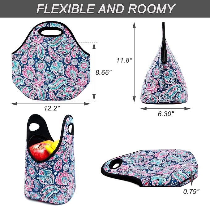 Neoprene Lunch Bag for Women Insulated Lunch Tote Bags Washable Lunch Container Box for Work Picnic Lightweight Meal Prep Bags for Men
