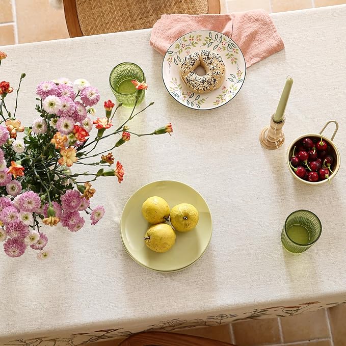 ISAENNE Designer Off White Linen Small Rectangle Tablecloth,Floral Elegant Table Cloth,Stain Resistant Vintage Decor Tablecloths for Dining Thanksgiving Kitchen Christmas,55"*71"-Serenity G