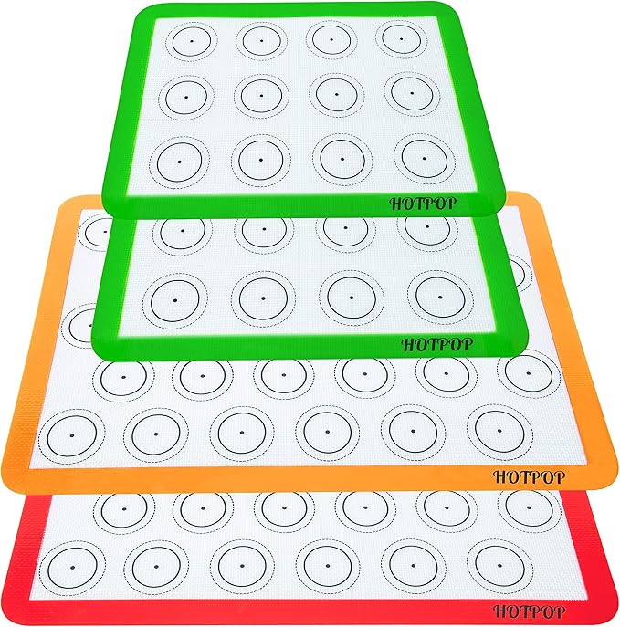 HOTPOP | Reusable Macaron Cookie Sheet, Non Stick Baking Mats, 0.75mm (2 Half Sheets, 2 Quarter Sheets), Set of 4