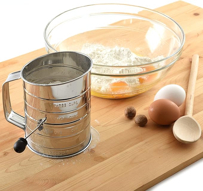 Norpro 3-Cup Stainless Steel Rotary Hand Crank Flour Sifter With 2 Wire Agitator