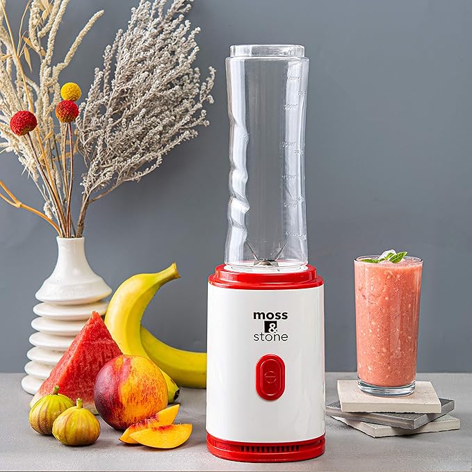 Moss & Stone Single Serve Blender, White & Red, 20 oz
