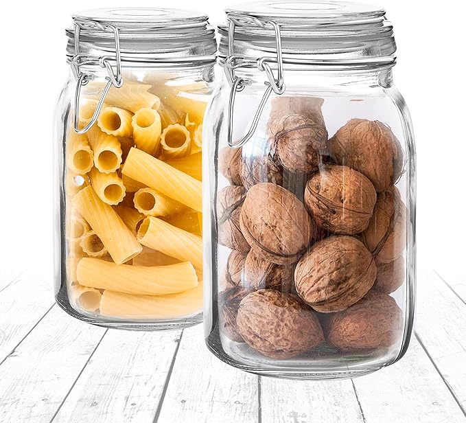 Set of 2 Large Mason Jar with Lid (3 Liter) | Airtight Storage Container for Food, Flour, Pasta, Coffee, Candy, Dog Treats, Snacks & More | 100 Ounces