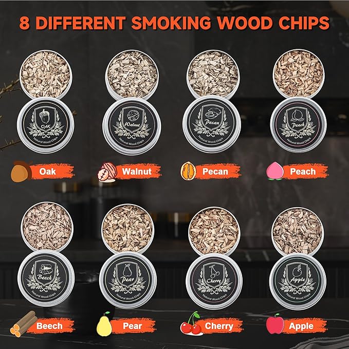 Elegant Cocktail Smoker Kit - Complete Whiskey Drink Smoking Gun with 8 Flavors of Wood Chips, Dome, and Accessories, Adds Flavor to Food and Drinks, Infuser Kit for Indoor Outdoor Use