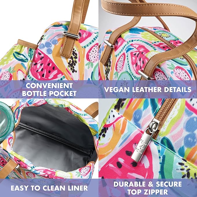 Fit & Fresh Lunch Bag For Women, Insulated Womens Lunch Bag For Work, Leakproof & Stain-Resistant Large Lunch Box For Women With Bottle Pocket, Long Straps, Zipper Closure Laketown Bag Fruit Tumbler