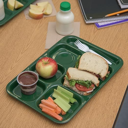 Carlisle FoodService Products Right Hand 6-Compartment Melamine Tray 14.5" x 10" - Forest Green, Length: 14.5