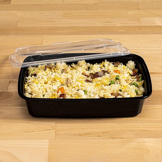 TIYA Food Containers - 16 oz Bulk 150 Pack with Lids - Rectangular Plastic To-Go Containers - Reusable, Microwavable, Dishwasher Safe - Leak-Proof for Meal Prep - BPA-Free