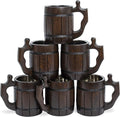 Set of 6 Beer Mug 20 OZ - Tankard Mug - Beer stein - Wooden beer mug - Stainless Steel Cup - Handmade Gifts for Men - Fathers Day, Christmas or Birthday Gift Idea - Barrel Brown