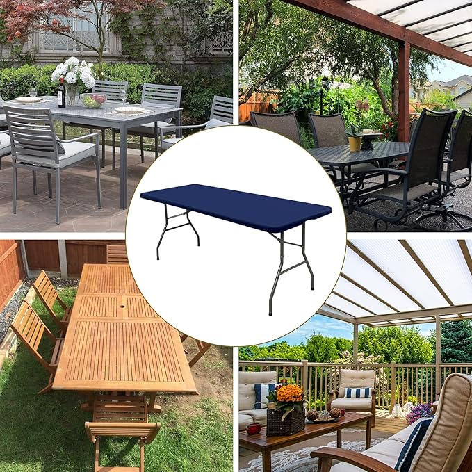10 Pack Stretch Fabric Table Top Cap Cover, fits 6' Tables, Spandex Table Covers Washable Elastic Rectangle Tablecloth Protector for Indoor Outdoor Party Picnic Wedding, Navy Blue, 30" W x 72" L