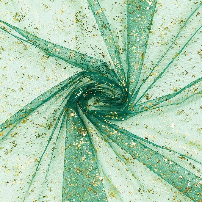 Artoid Mode Green Gold Gauze Table Runner 120 Inch 10FT, Glitter Metallic Foil Sheer Dining Wedding Anniversary Holiday Table Decor for Home Party