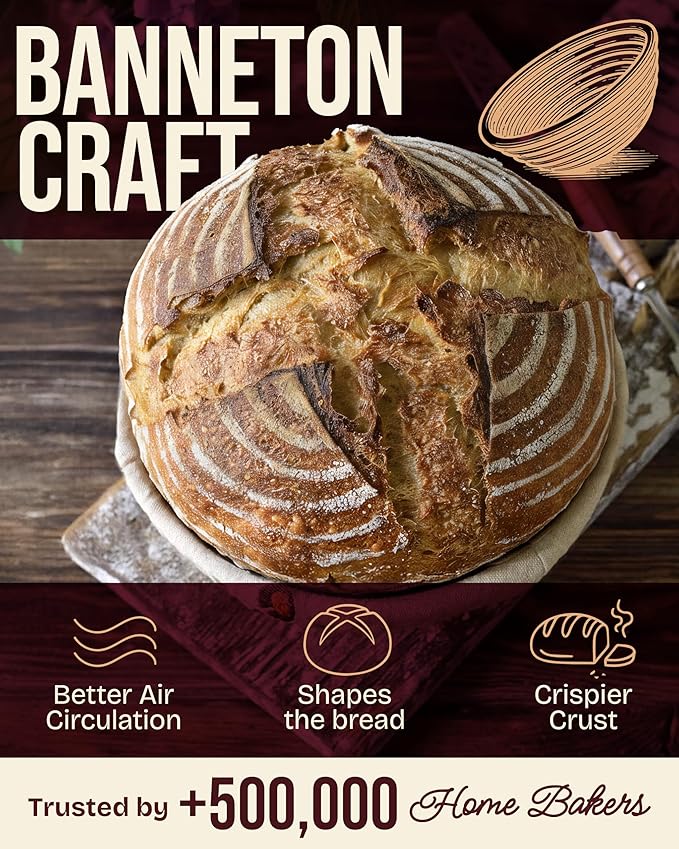 Superbaking Banneton Bread Proofing Basket Set of 2, 9" Splinter-Free Round Rattan Bread Basket with Liners, Sourdough Starter Kit, Sourdough Bread Baking Supplies & Sourdough Kit, Bread Making Tools