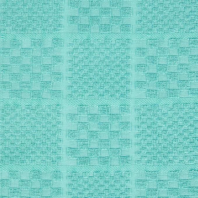 KITCHENAID Quilted Cotton Terry Cloth Oven Mitt, Pot Holder, Kitchen Towel 4-Pack Set, Heat Resistant, Silicone Grip, 16"x26", 7"x13" & 7"x10", Aqua Sky