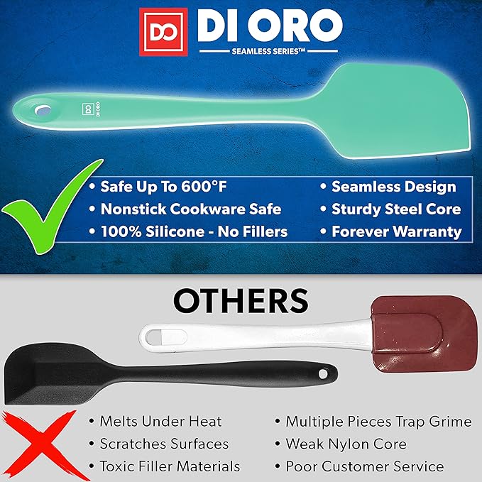 DI ORO Silicone Spatula - 600°F Heat-Resistant Rubber Kitchen Spatula for Baking, Scraping, & Mixing - BPA Free Nonstick Cookware Safe Flexible Utensil for Cooking - Seamless & Dishwasher Safe (Mint)