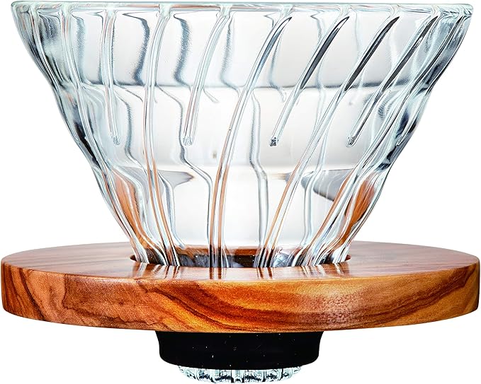 Hario V60 Glass Coffee Dripper, Size 02, Olive Wood