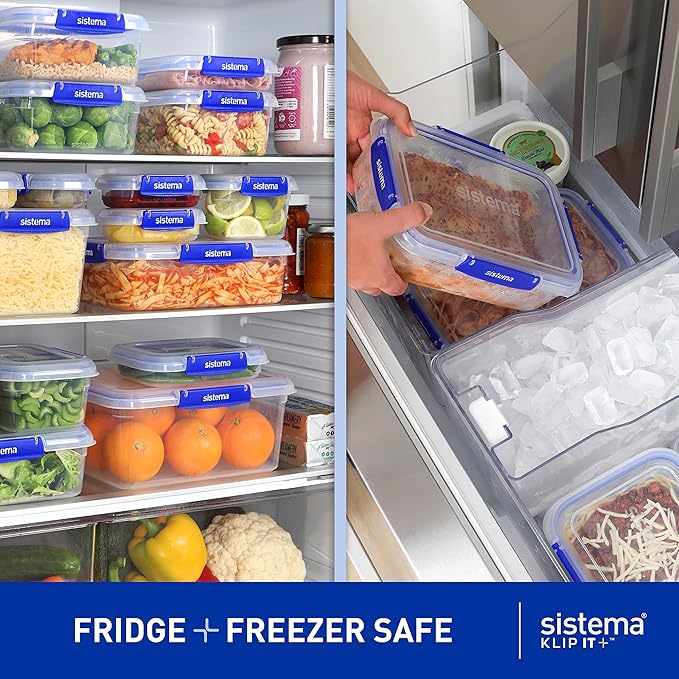Sistema KLIP IT PLUS Leakproof Food Storage Containers | 2.2 L | Airtight, Stackable & Nestable Meal Prep Containers with Lids | Lunch Boxes | BPA-Free | 3 Count, Blue