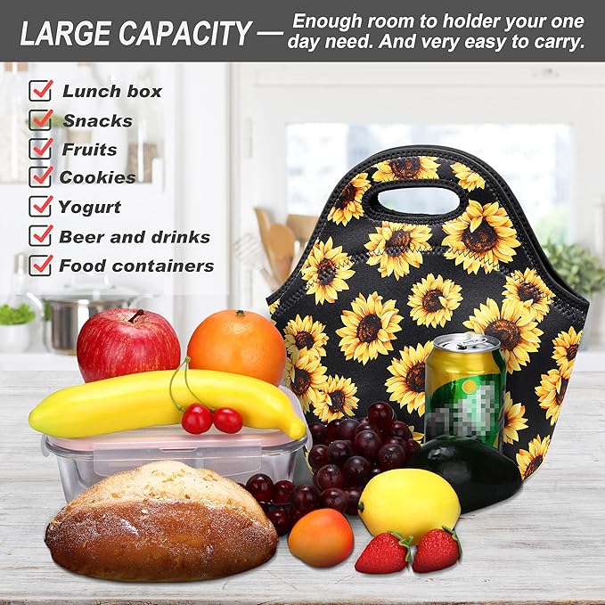 Neoprene Lunch Bag for Women Insulated Lunch Tote Bags Washable Lunch Container Box for Work Picnic Lightweight Meal Prep Bags for Men